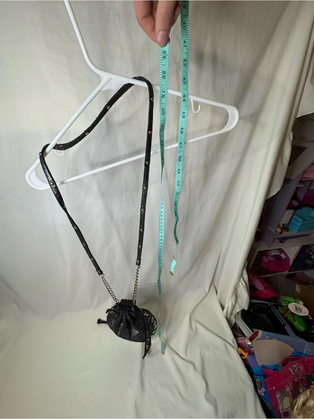 Candies Black and Silver Women's Drawstring Crossbody Bag Long Spaghetti Strap